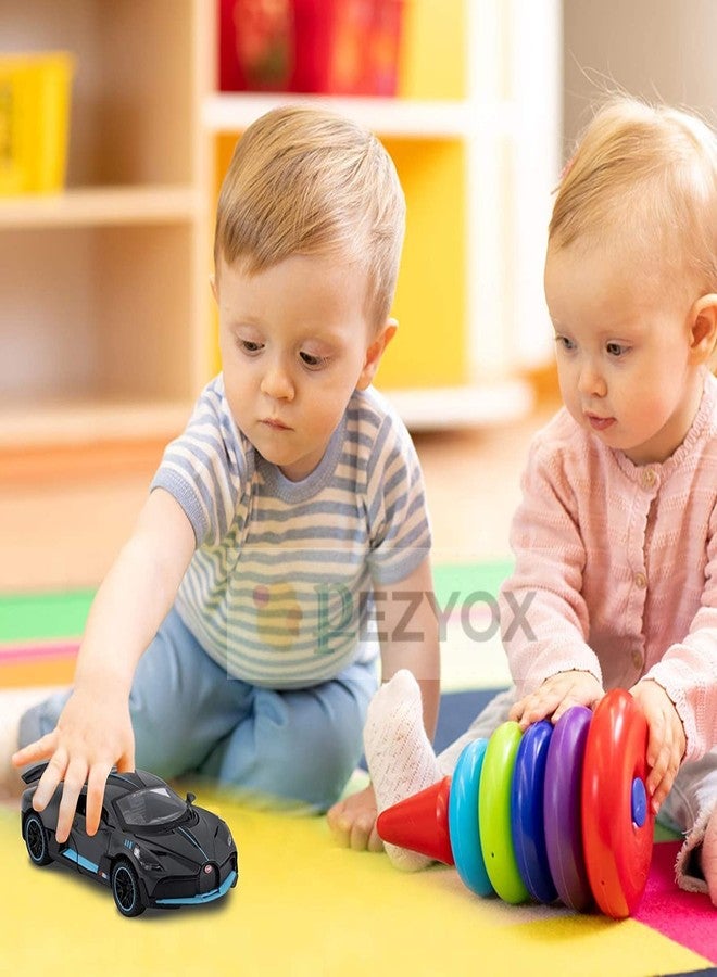 PEZYOX سيارة لعبة صغيرة من بيزوكس، مصنوعة من سبيكة معدنية مصبوبة، تعمل بالسحب للخلف، مزودة بأصوات وأضواء، هدية مثالية للأطفال، لون أسود. - Image 4